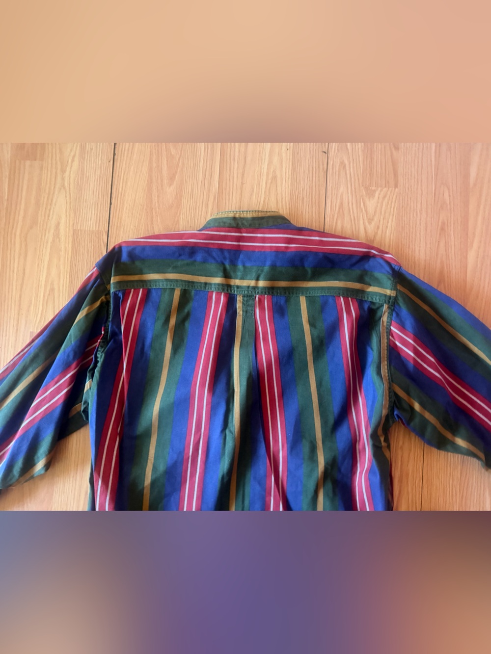 Bogari Studio Men's vintage Multi Color Striped Banded Collar Cotton Shirt XL - Picture 9 of 9
